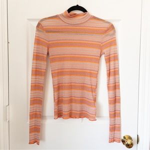 Urban Outfitters Sheer Metallic Striped Turtleneck